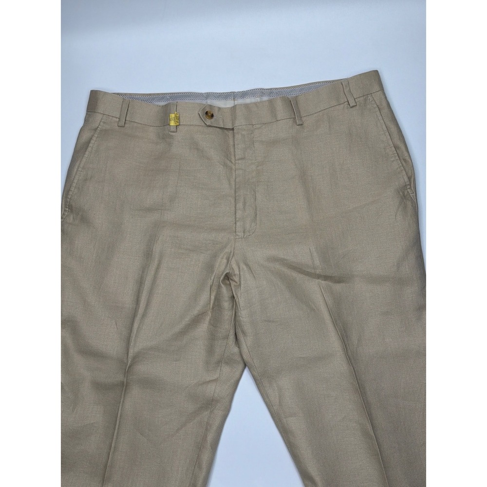 Classic Khaki Texere Flat Front Mens Dress Pants Chinos 100% Linen Size 40 x 29